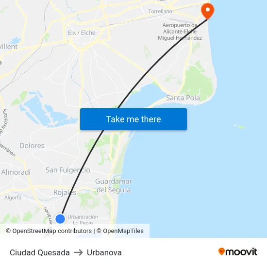 Ciudad Quesada to Urbanova map