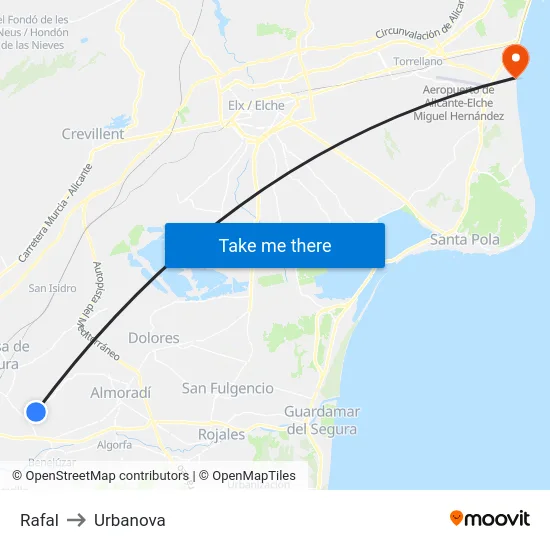 Rafal to Urbanova map
