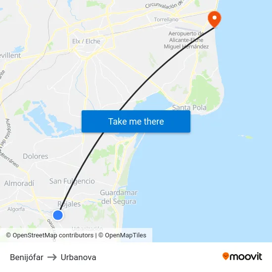 Benijófar to Urbanova map