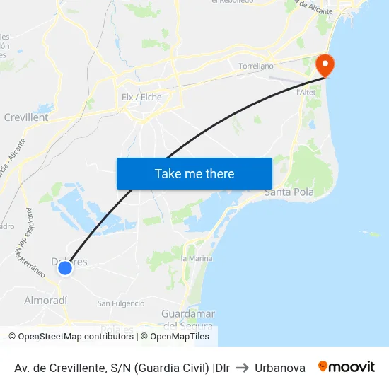 Av. de Crevillente, S/N (Guardia Civil) |Dlr to Urbanova map