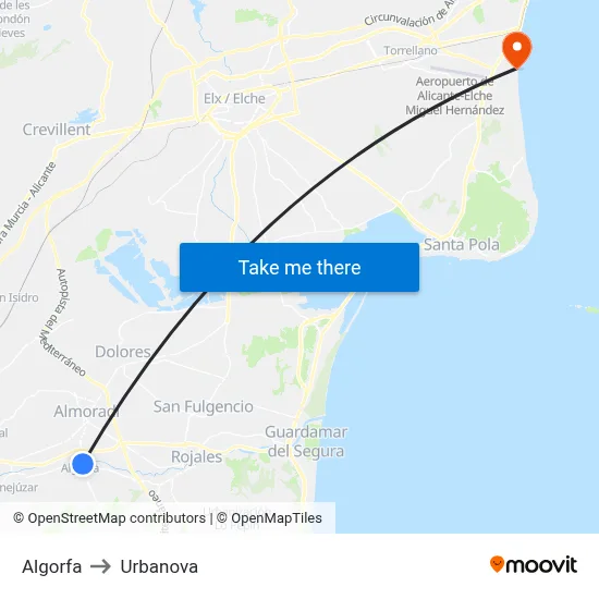 Algorfa to Urbanova map