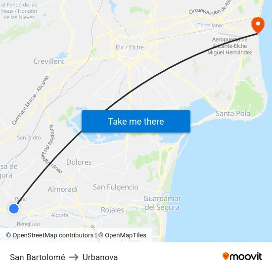 San Bartolomé to Urbanova map