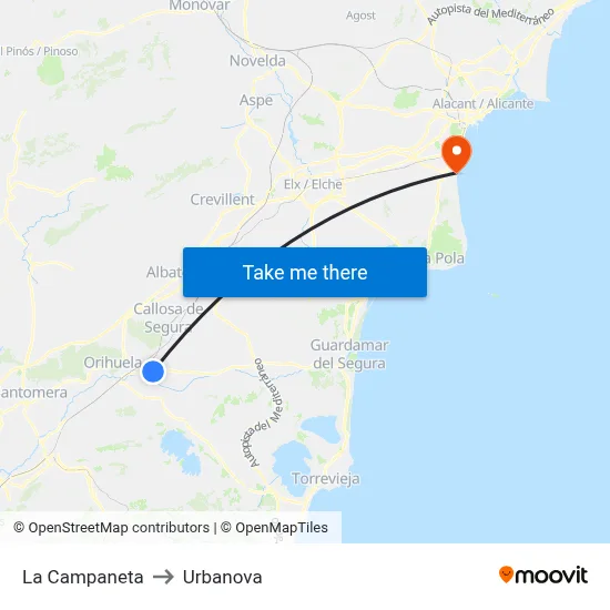 La Campaneta to Urbanova map