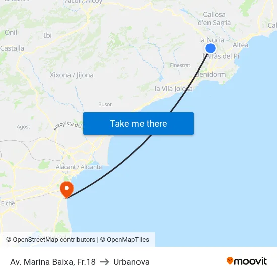 Av. Marina Baixa, Fr.18 to Urbanova map
