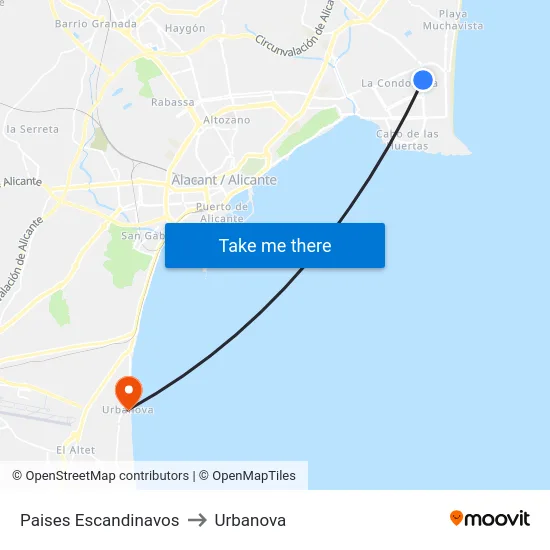 Paises Escandinavos to Urbanova map