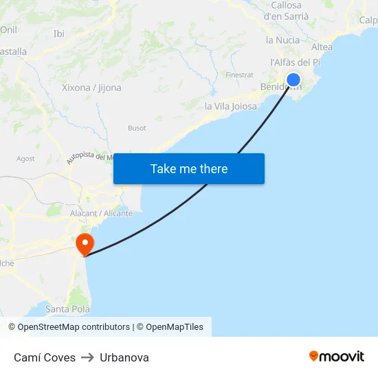 Camí Coves to Urbanova map