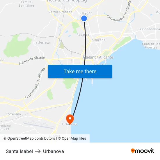 Santa Isabel to Urbanova map