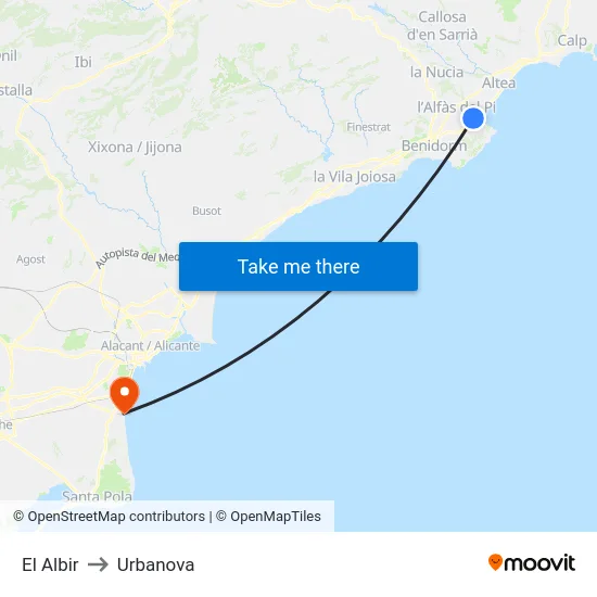 El Albir to Urbanova map