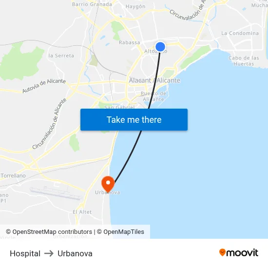 Hospital to Urbanova map