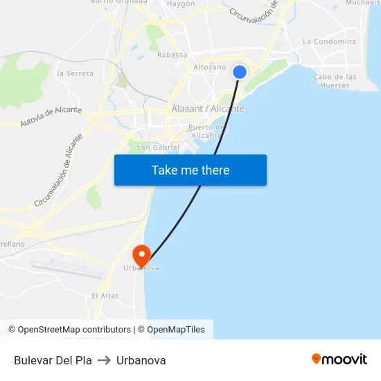 Bulevar Del Pla to Urbanova map