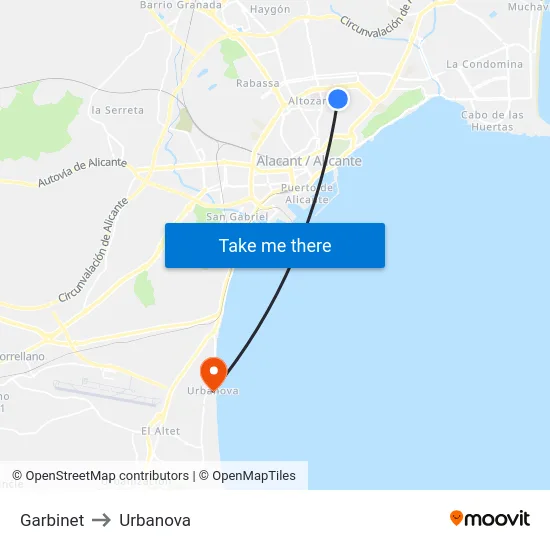 Garbinet to Urbanova map