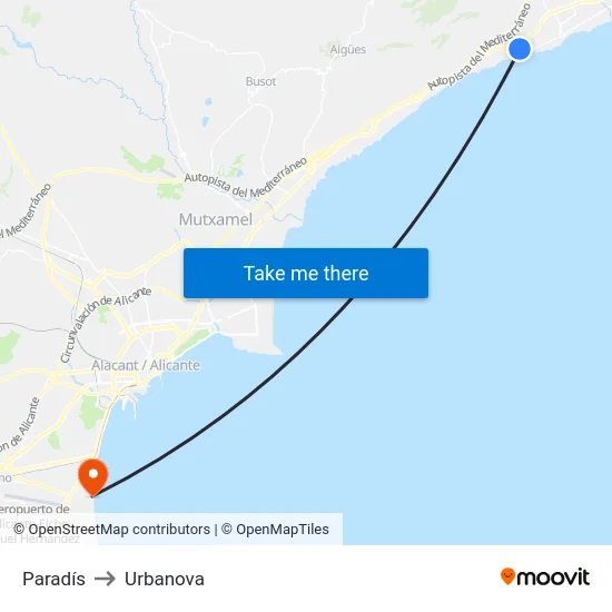 Paradís to Urbanova map