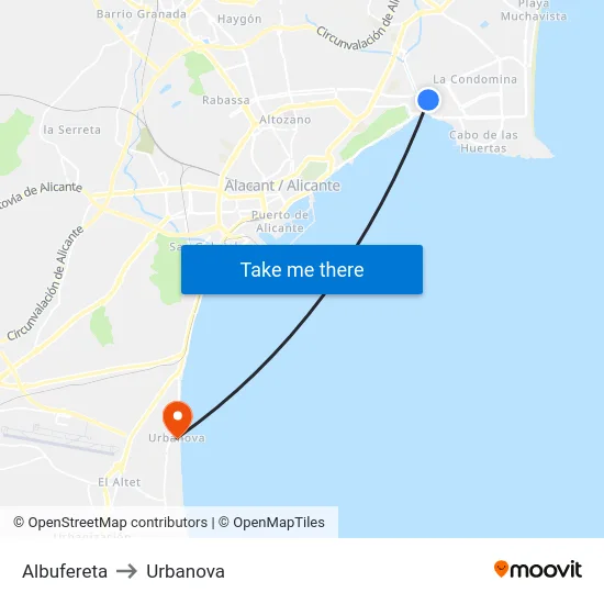 Albufereta to Urbanova map
