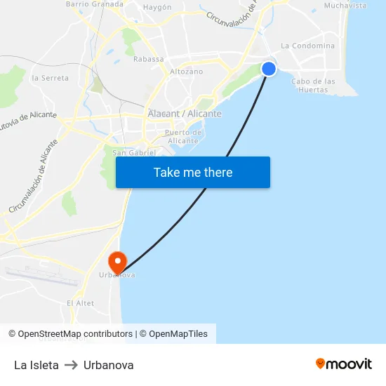 La Isleta to Urbanova map