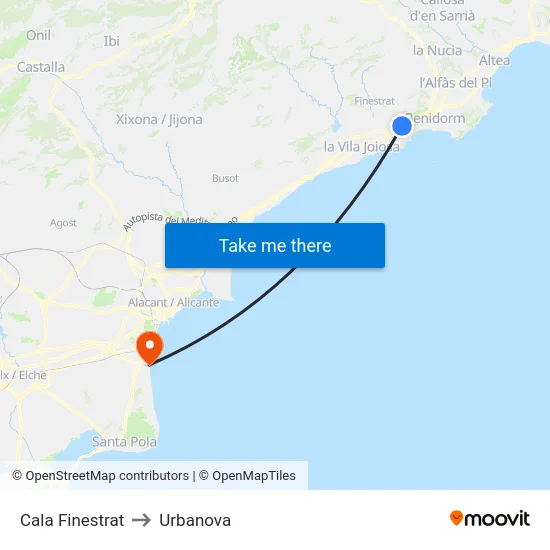 Cala Finestrat to Urbanova map