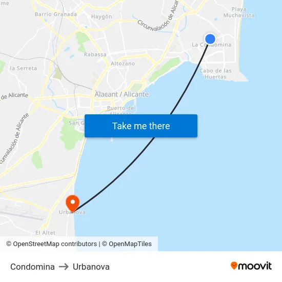 Condomina to Urbanova map