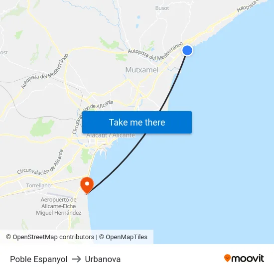 Poble Espanyol to Urbanova map