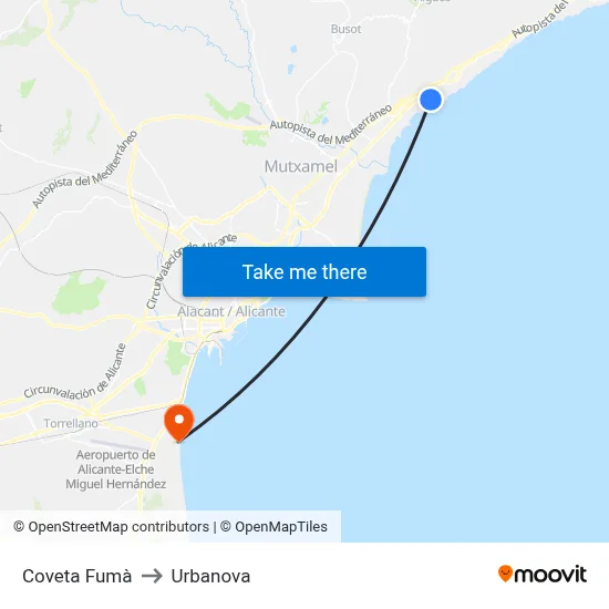 Coveta Fumà to Urbanova map