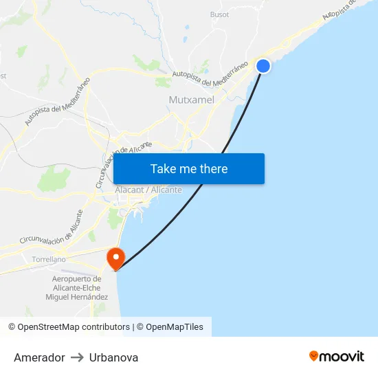Amerador to Urbanova map