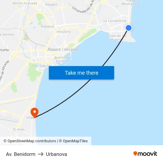 Av. Benidorm to Urbanova map
