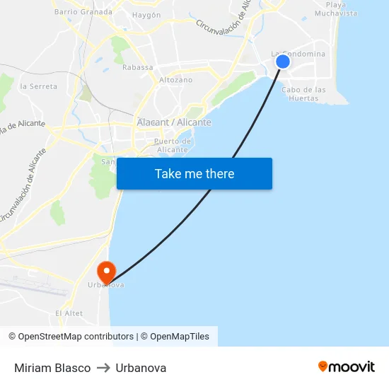 Miriam Blasco to Urbanova map