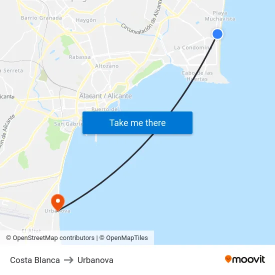 Costa Blanca to Urbanova map