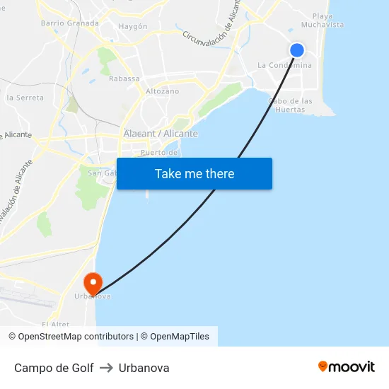 Campo de Golf to Urbanova map