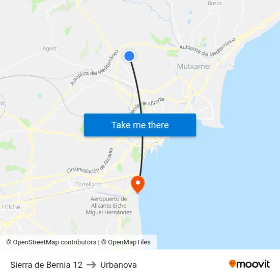 Sierra de Bernia 12 to Urbanova map