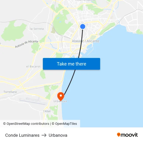Conde Luminares to Urbanova map