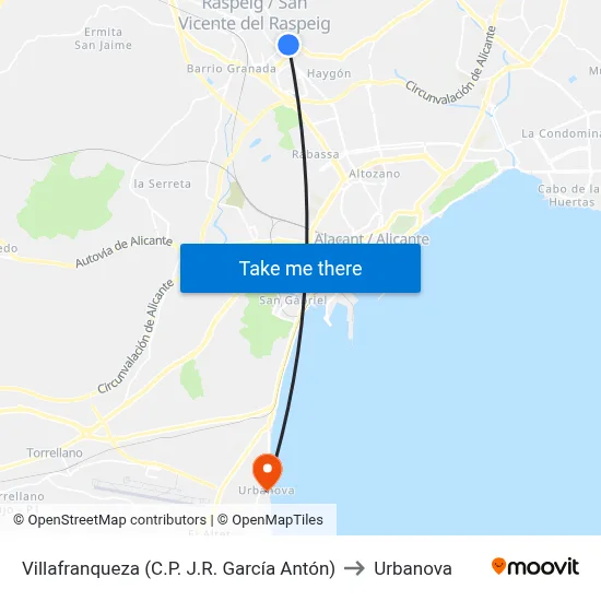Villafranqueza (C.P. J.R. García Antón) to Urbanova map