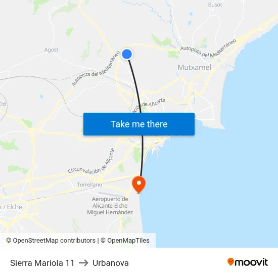 Sierra Mariola 11 to Urbanova map