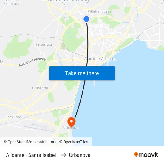 Alicante - Santa Isabel I to Urbanova map