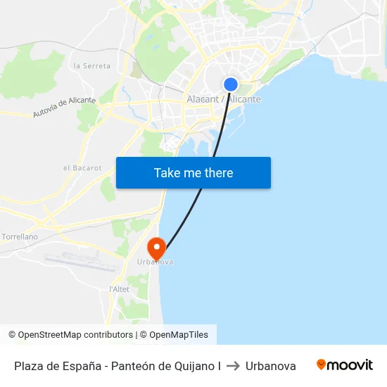 Plaza de España - Panteón de Quijano I to Urbanova map