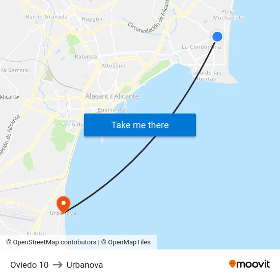 Oviedo 10 to Urbanova map
