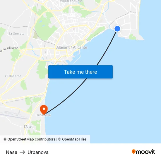 Nasa to Urbanova map
