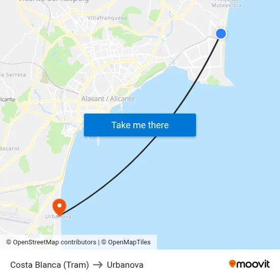 Costa Blanca (Tram) to Urbanova map