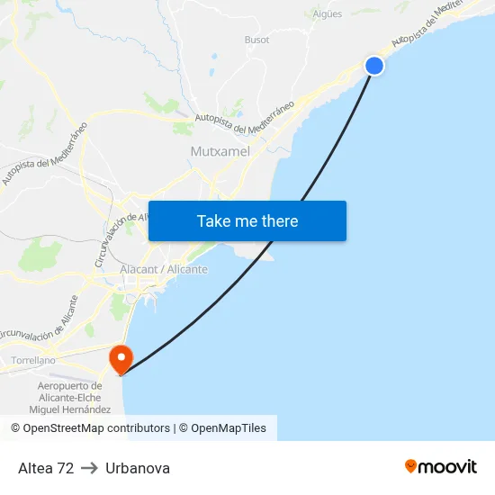 Altea 72 to Urbanova map