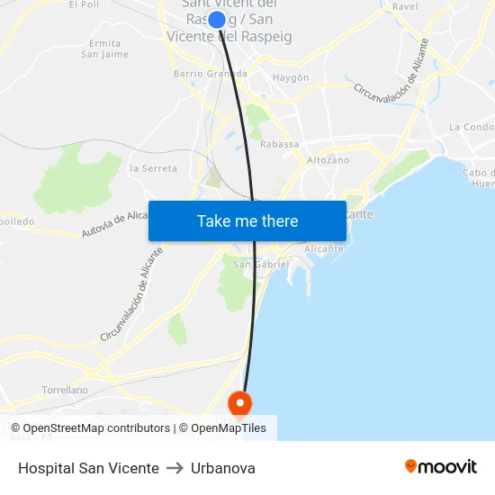 Hospital San Vicente to Urbanova map
