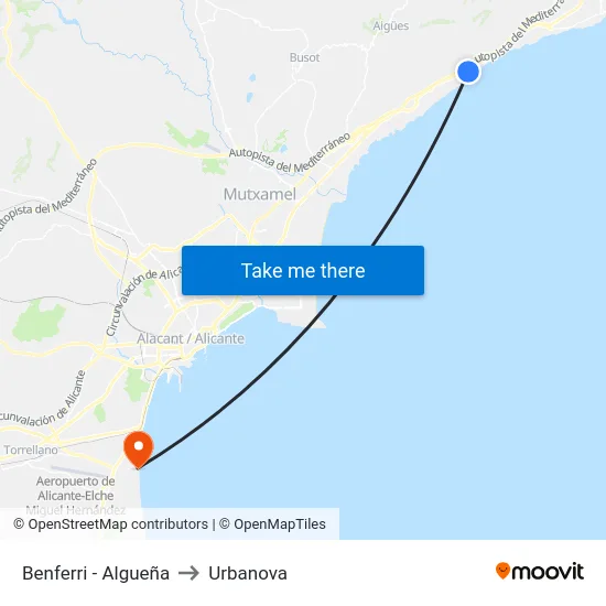 Benferri - Algueña to Urbanova map