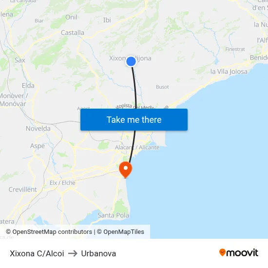Xixona C/Alcoi to Urbanova map
