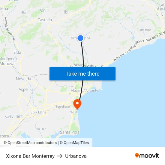 Xixona Bar Monterrey to Urbanova map