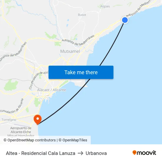 Altea - Residencial Cala Lanuza to Urbanova map