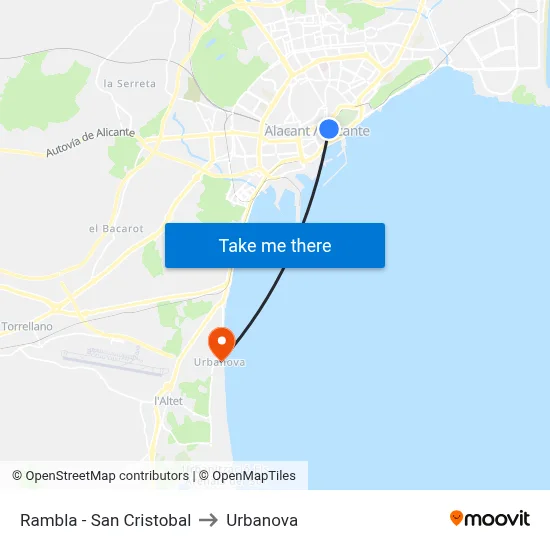 Rambla - San Cristobal to Urbanova map