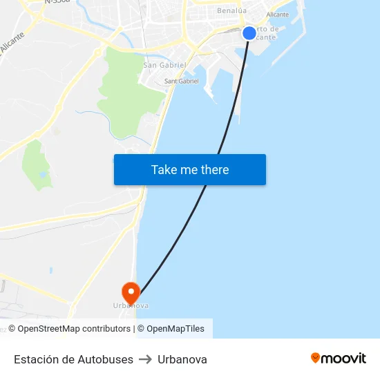 Estación de Autobuses to Urbanova map