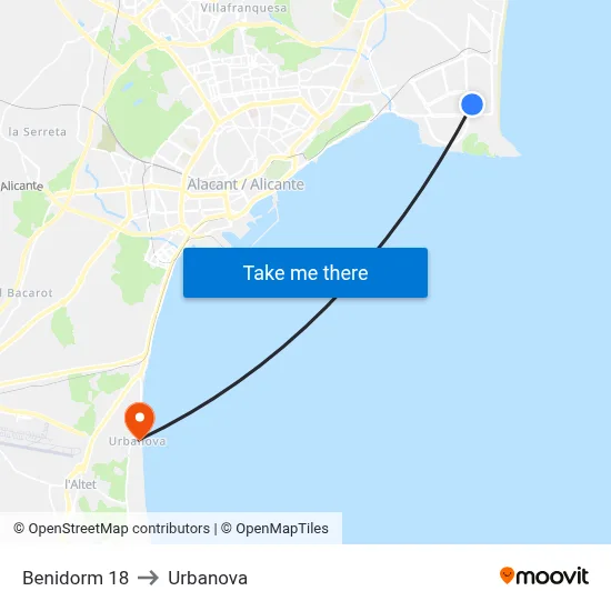Benidorm 18 to Urbanova map