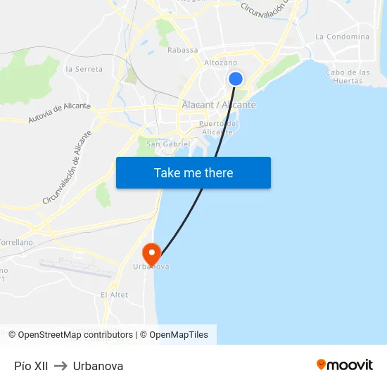 Pío XII to Urbanova map