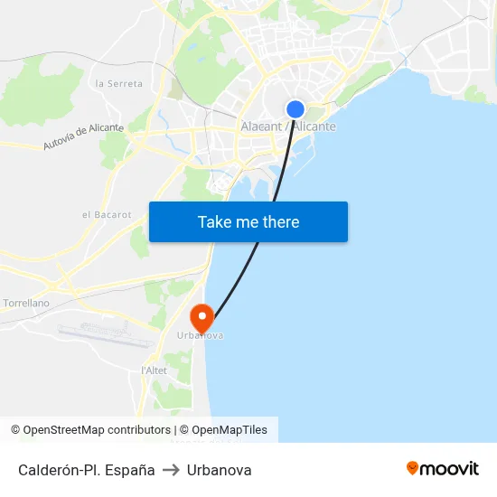 Calderón-Pl. España to Urbanova map
