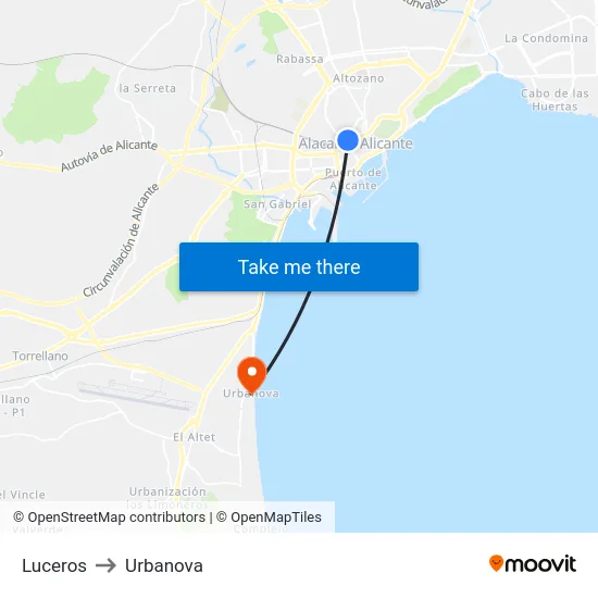 Luceros to Urbanova map