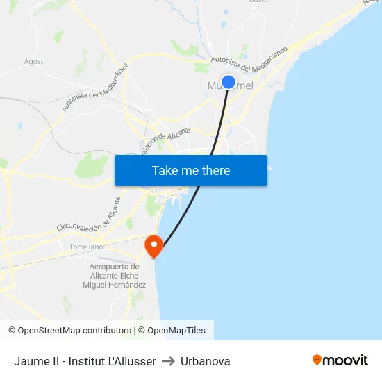 Jaume II - Institut L'Allusser to Urbanova map