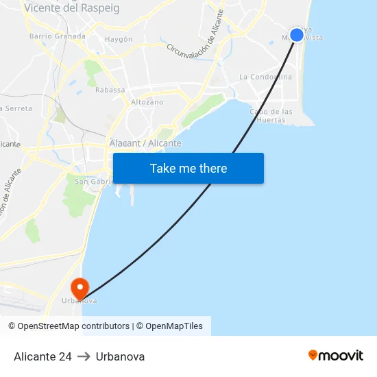 Alicante 24 to Urbanova map